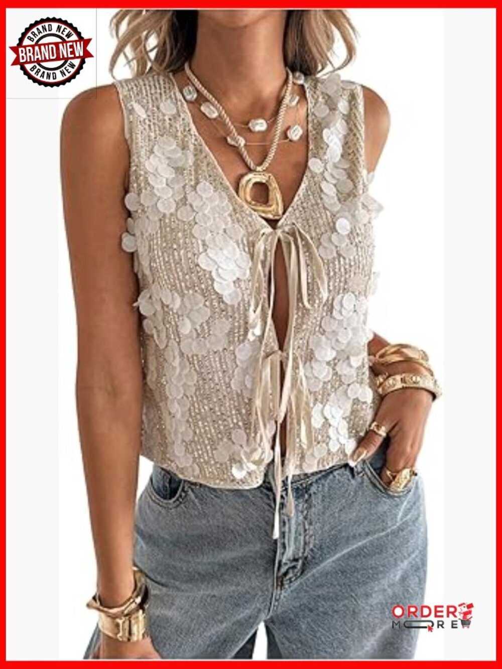 Sequin Lace Up Tank Top Sparkly Deep V Neck Sleeveless Crop Party Top
